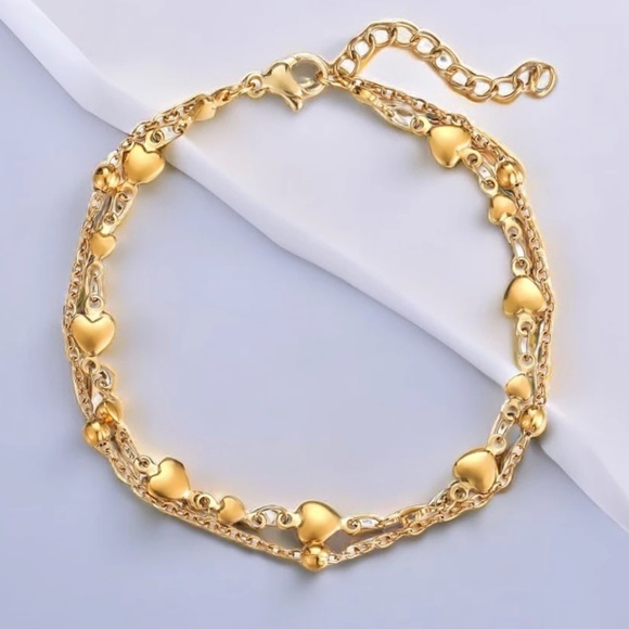 18k Gold Plated Stainless Steel Heart Multilayer Bracelet - Picture 3 of 8